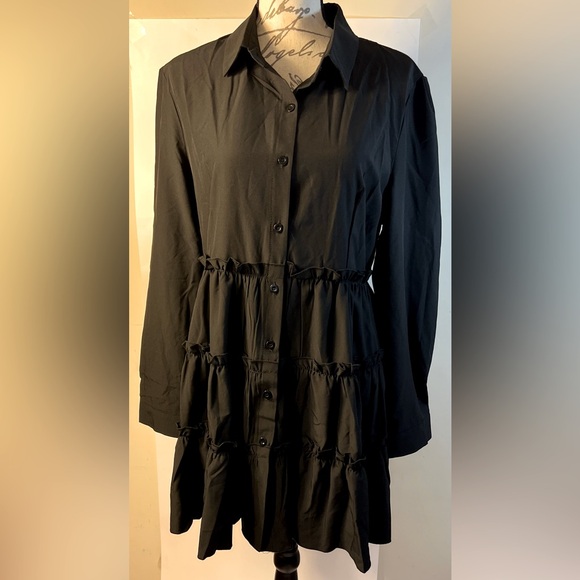 Women’s black layered mini shirt dress long sleeve button-down size XL - Picture 3 of 8